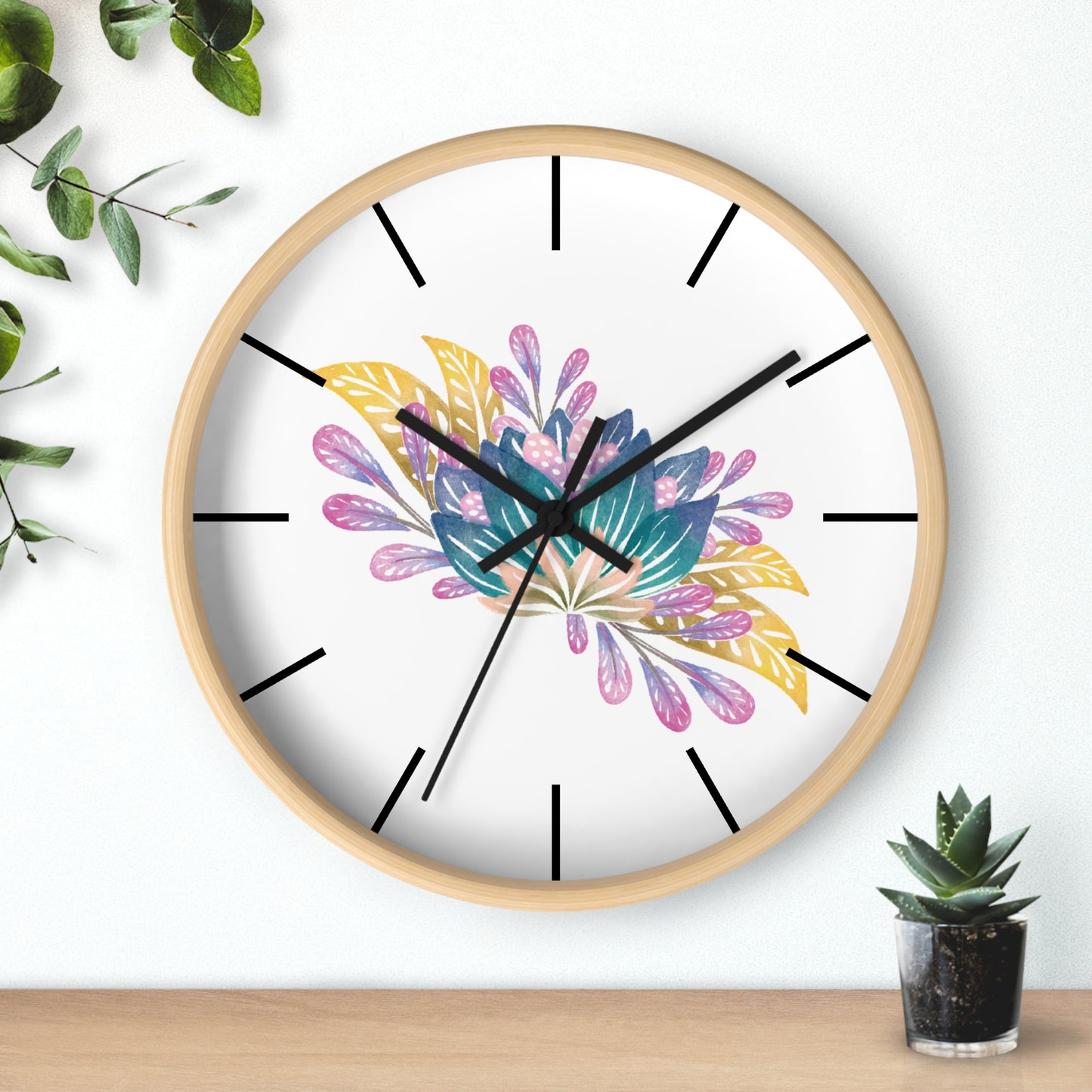 Blue Flower Wall Clock, Blue Floral Wall Clock - Ultra Line