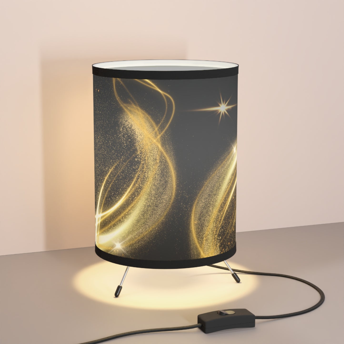 Golden Tripod Lamp with High-Res Printed Shade, US\CA plug, Tripod Gold Floor Lamp - Ultra Line