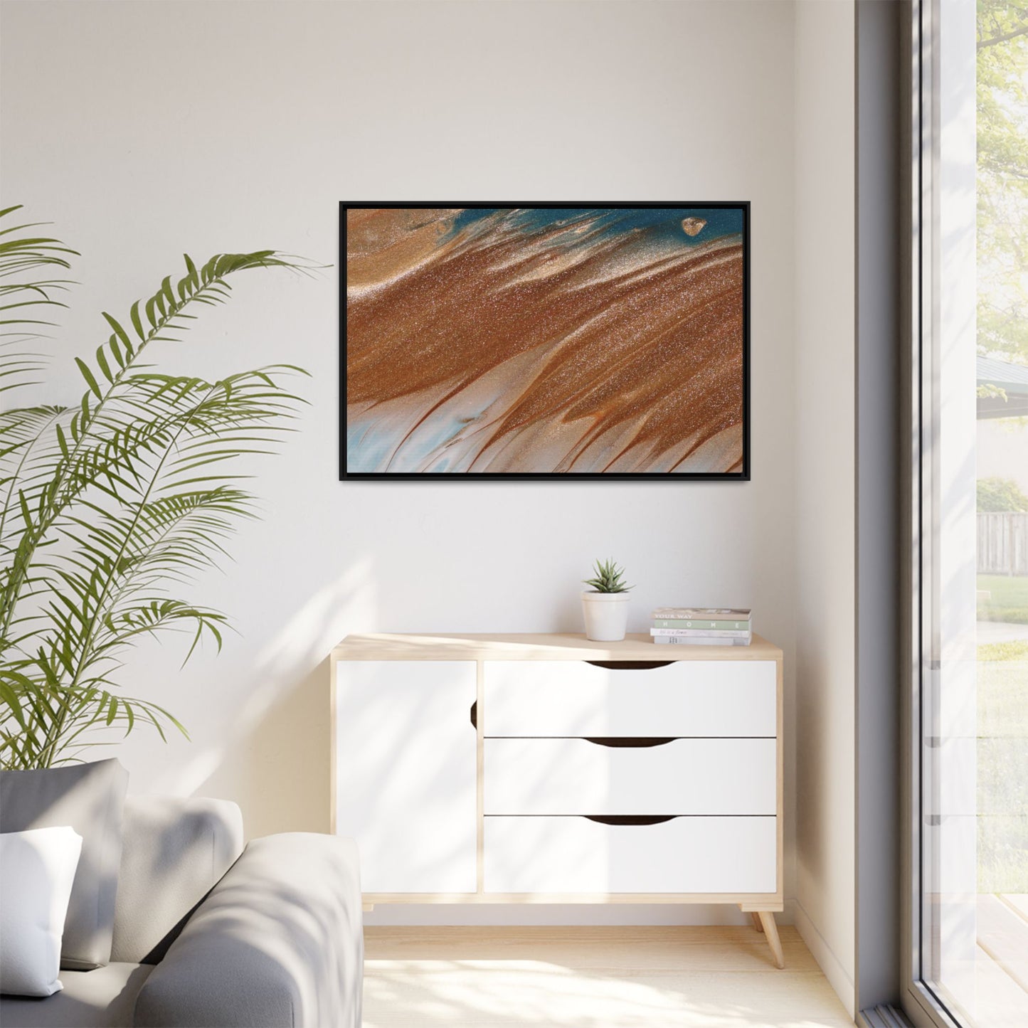 Beige Designed Matte Canvas, Black Frame, Beige Canvas Art - Ultra Line