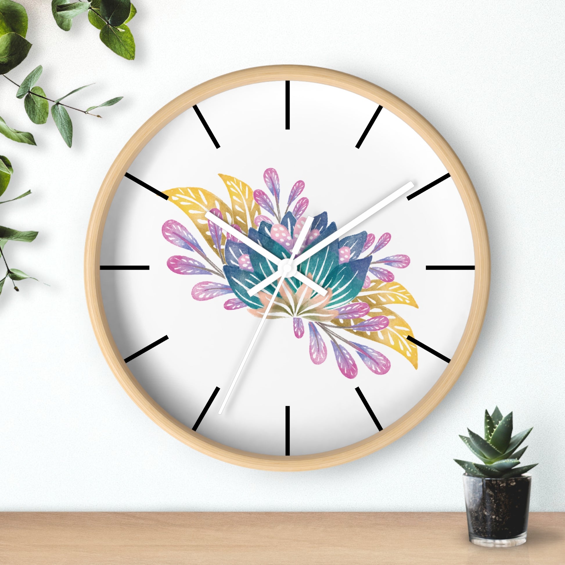 Blue Flower Wall Clock, Blue Floral Wall Clock - Ultra Line