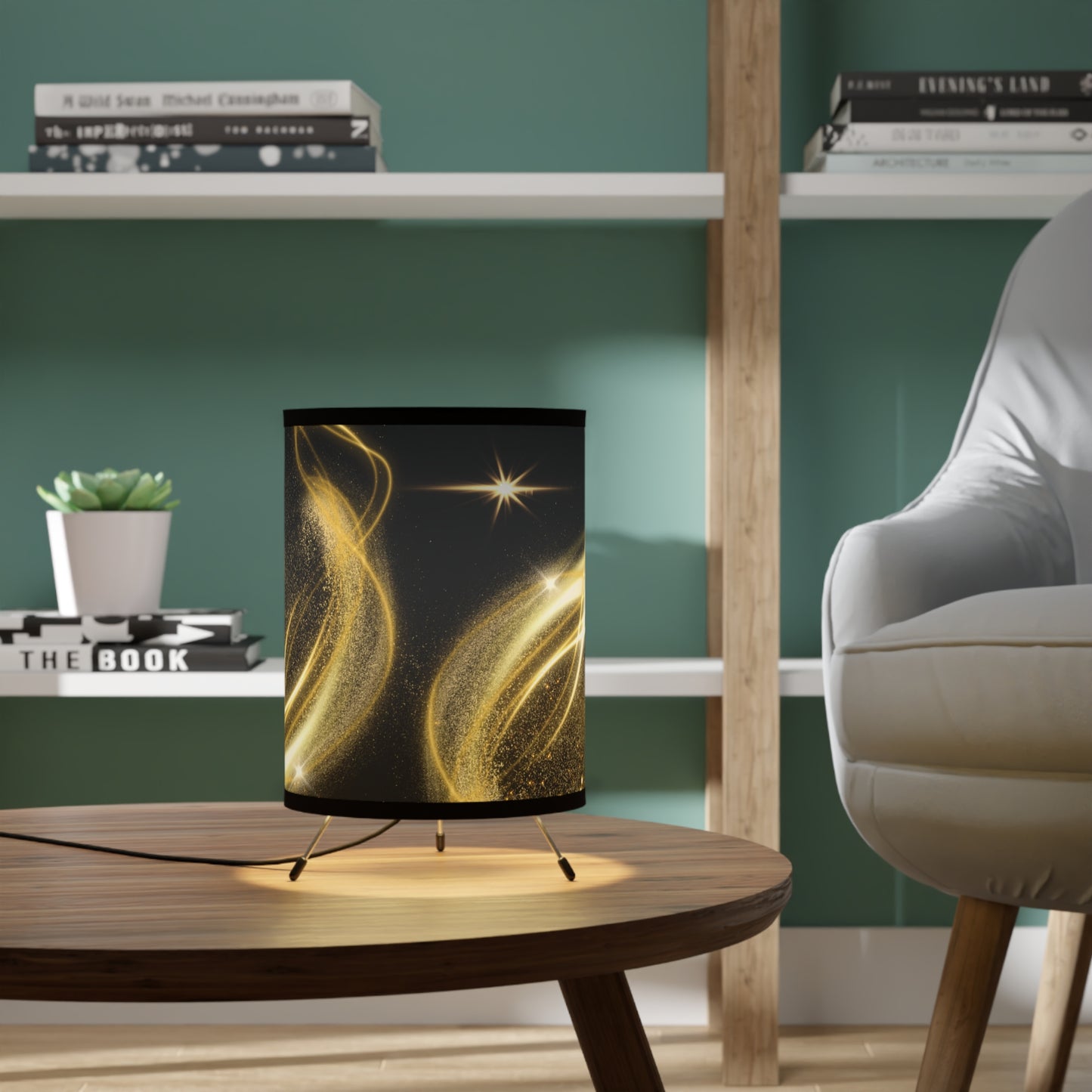Golden Tripod Lamp with High-Res Printed Shade, US\CA plug, Tripod Gold Floor Lamp - Ultra Line